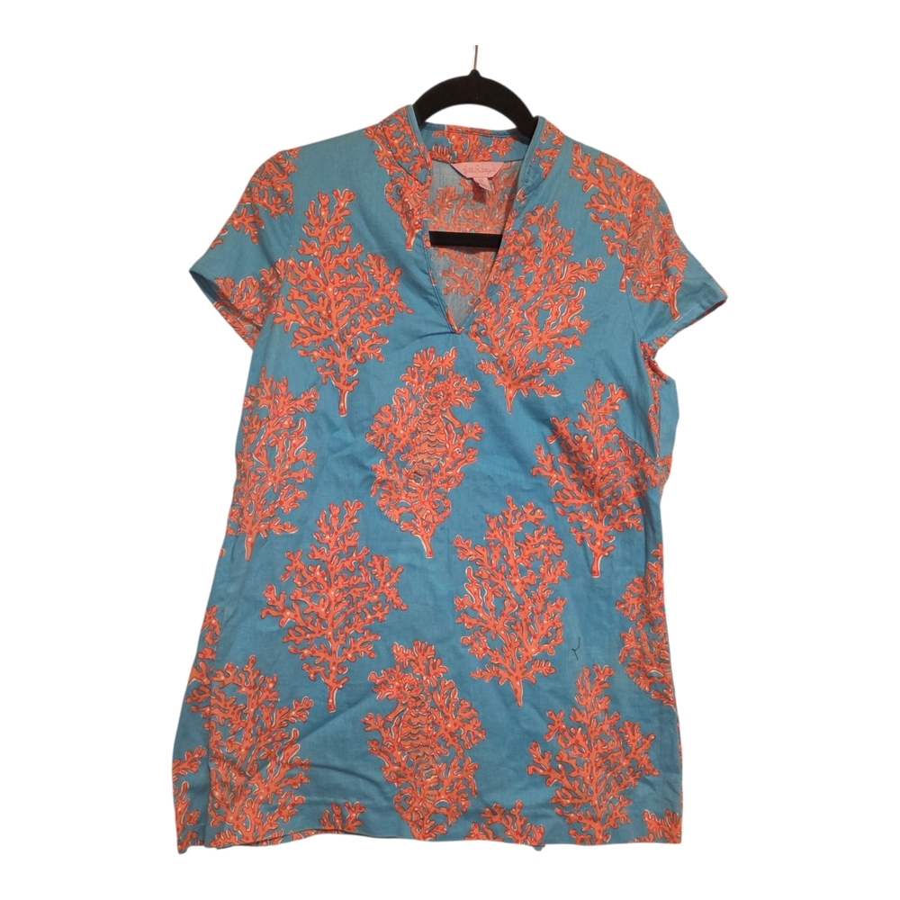 Lilly Pulitzer Blue and Orange Coral Print Blouse